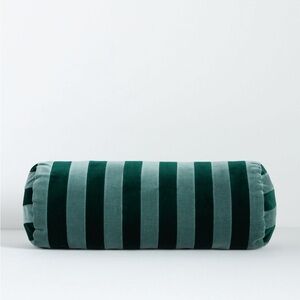 Striped Green Velvet Bolster Pillow